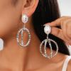 Personalized Diamond-encrusted Glass Hollow Geometric Oval Silver Needle Earrings Unique Earrings