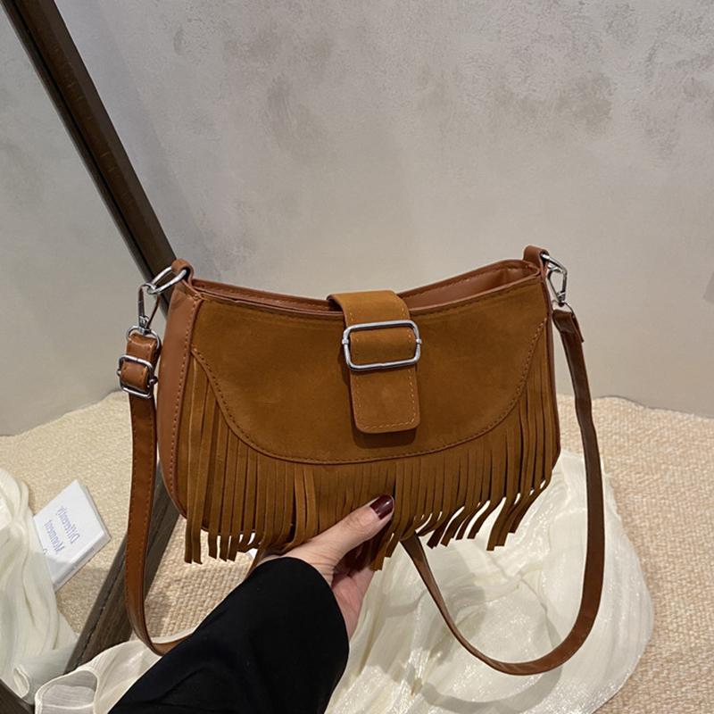 Vintage Tassel Crossbody Bags For Women's Gift, Casual Adjusted Strap Fringe Shoulder Bag For Daily Used/Leisure Vacation