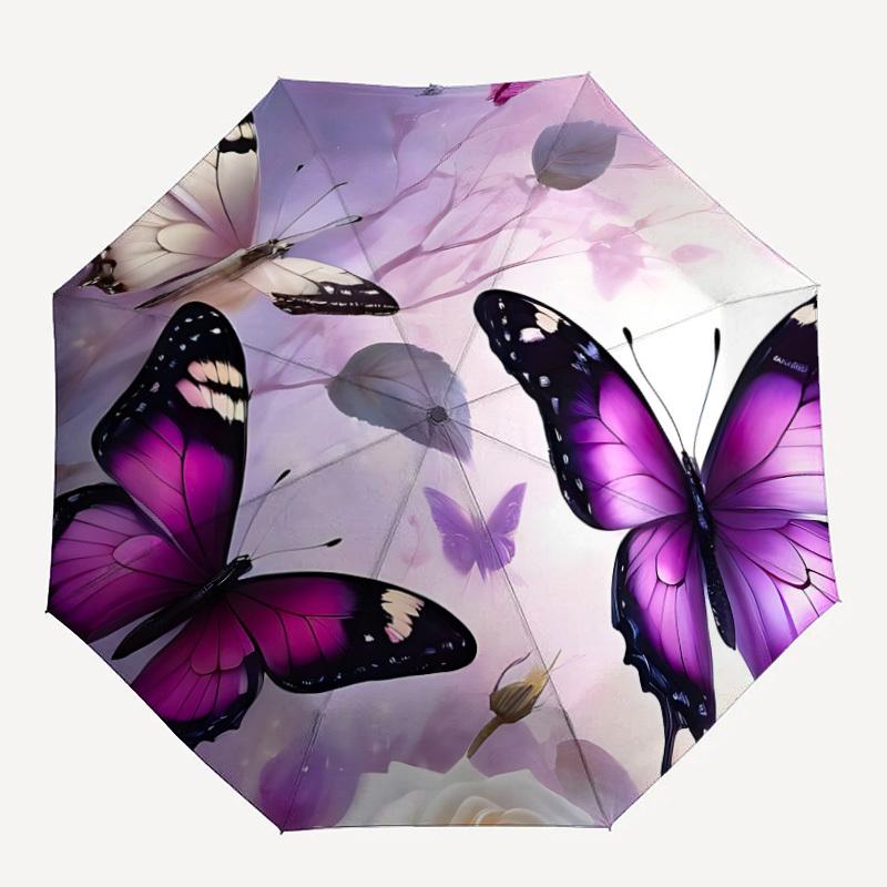 

1pc Butterfly Floral Automatic Open/Close Umbrella with Folding feature Compact Travel Umbrella, Lightweight design, for Commuting060