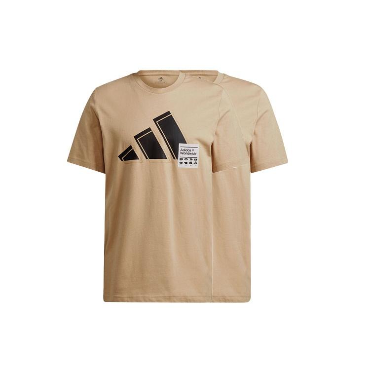 adidas 3bar Logo Tee Logo Printing Sports Round Neck Short Sleeve Khaki Men's GU3644