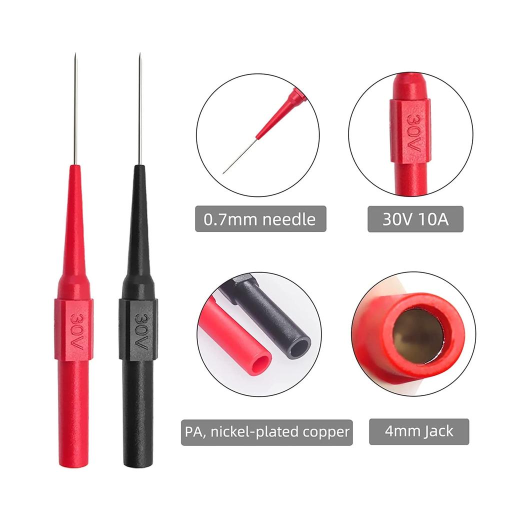 Cleqee Test Probe Insulation Piercing Test 4mm Banana Jack Back Small IC Multimeter Piercing Multimeter Test Automotive Insulation Needles 15-Pack
