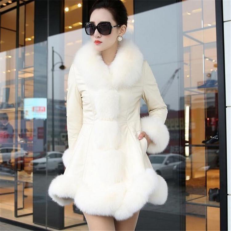

Warm Winter Faux Fox Fur Leather Coat Plus Size Jacket Ladies Thick Fluffy Hoodie Overcoat Slim Fit XXXXXL білий