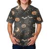 Men's Halloween Print Medical Scrub Top V Neck Pocket Design Comfortable Fit Daily Workwear for Healthcare Professionals