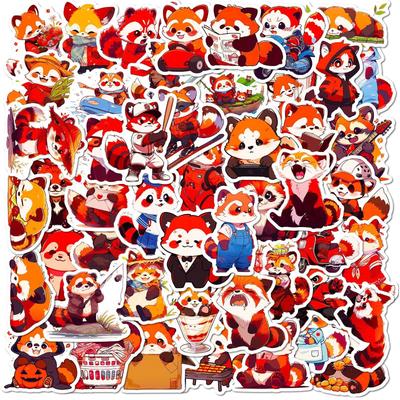 50 Adesivos de Panda Pequeno de Desenho Animado Novo Produto Animais Pequenos Fofos Panda Vermelho Panda Pequeno Desenho Animado