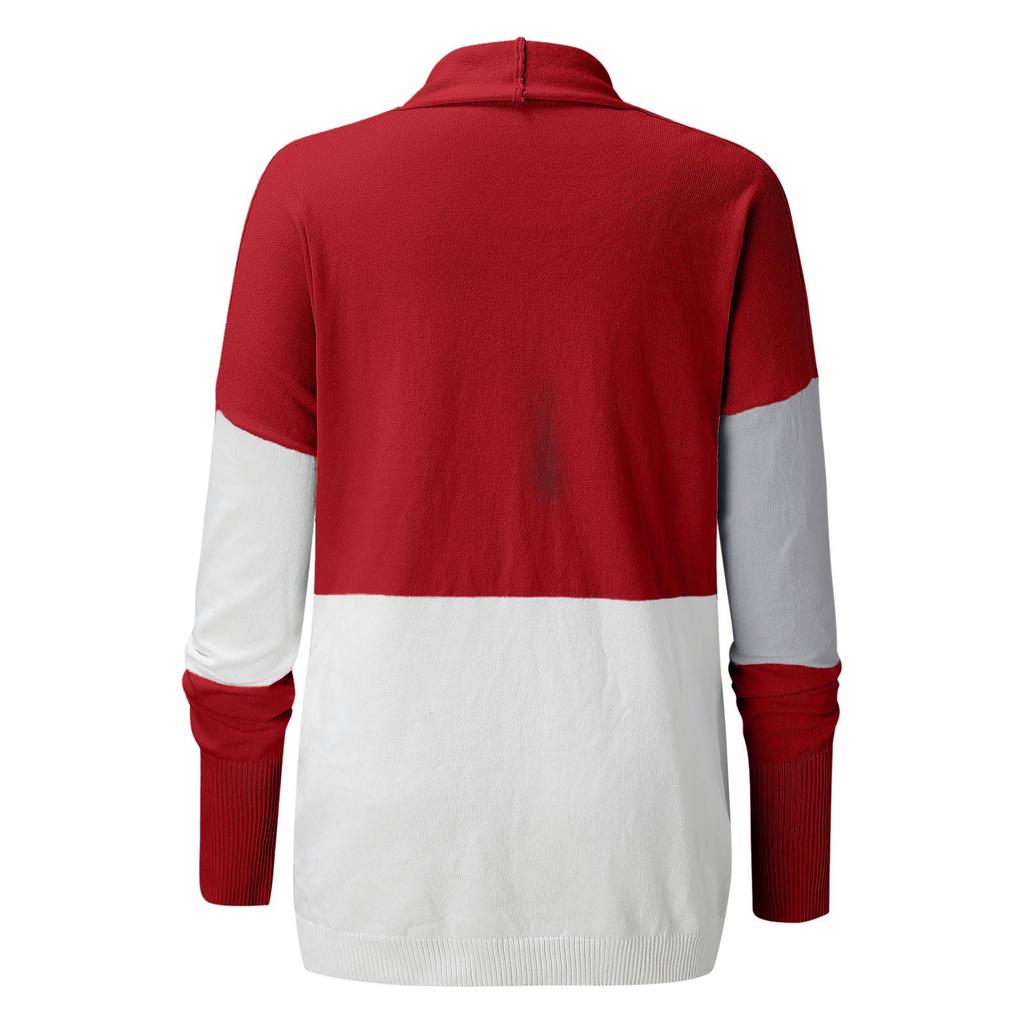 Casual Women's Contrast  Color Stitching Sweater Cardigan Sweater Coat
