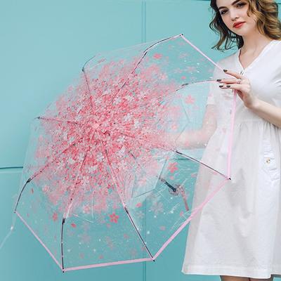 Folding Cute Flowers Umbrella Anti-UV Clear Sun Umbrella Transparent Cherry Women's Blossom Manual Folding Umbrellas Rain Gear P