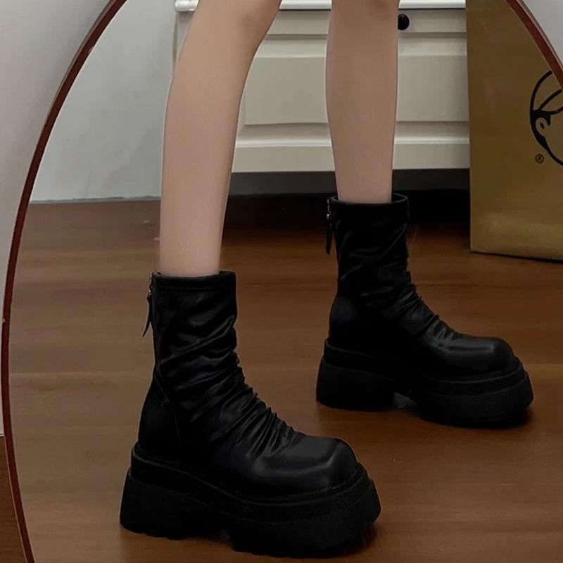 Lange Stiefel Ritter 2025 höhenvergrößernde schlanke Stiefel würziges Mädchen Jurchen lange Stiefel neuer Stil Biskuitkuchen dicke Sohle