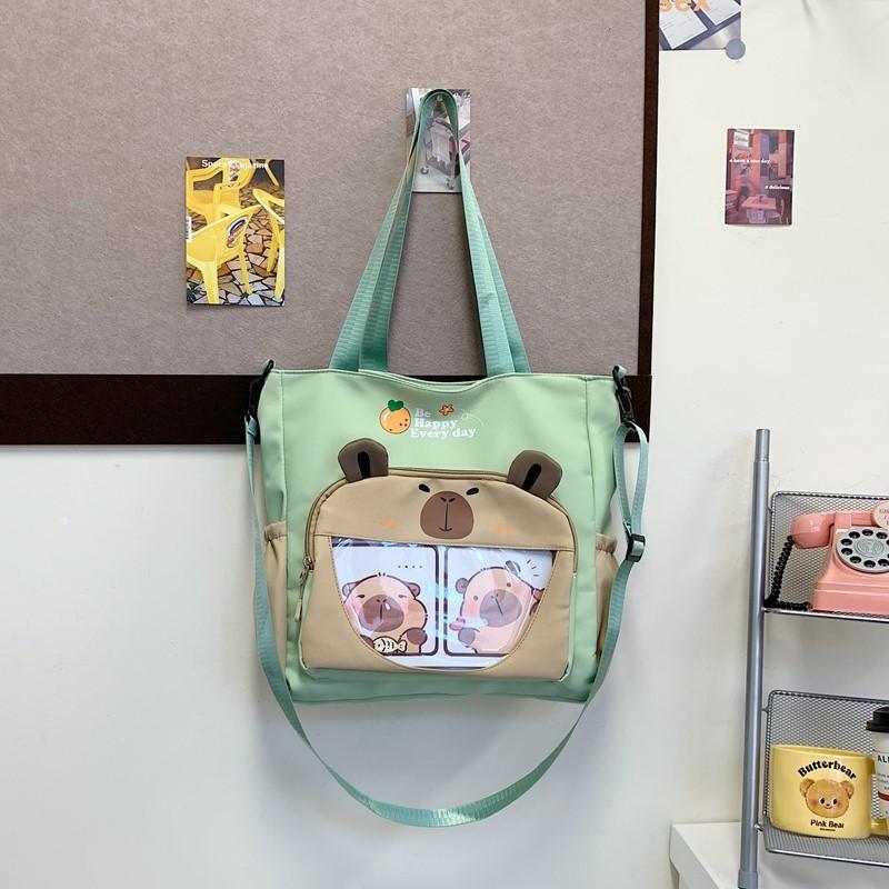 Make-up Bag New Contrasting Color Cartoon Cute Tote Bag Large Capacity Trendy Messenger Bag Portable Student Tote
