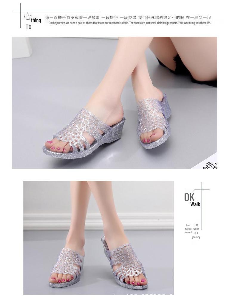 Damen Dicke Sohle Kristall Hoher Absatz Transparent Pantoletten