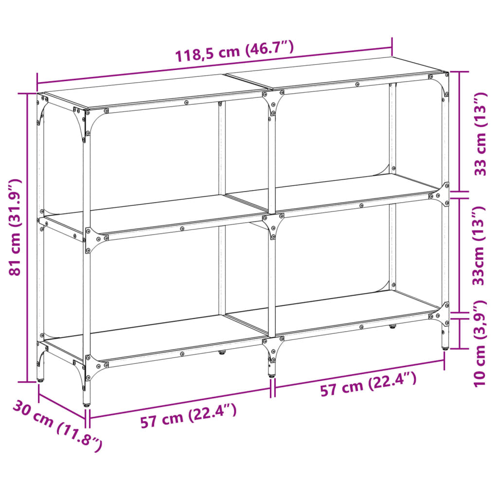 Console Table with Transparent Glass Top 118.5 x 30 x 81 cm Steel
