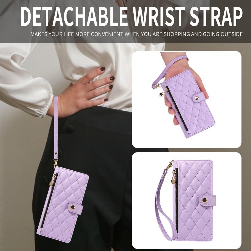 Long Lanyard Leather Zipper Flip Purse Phone Case For Google Pixel 10 Pro XL 9 9A 8 8A 7A 7 6A Wrist Strap Wallet Card Cover Bag