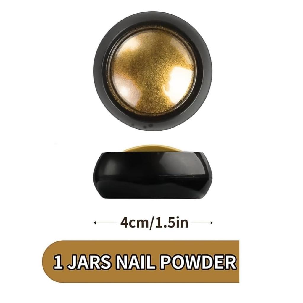 BEAUZY PROFESSIONAL Gold Chrome Nail Powder for Nails | Mirror Metallic Gold Effect Pigment | Rub-On Powder for Gel Polish | UV/LED | DIY Manicure
