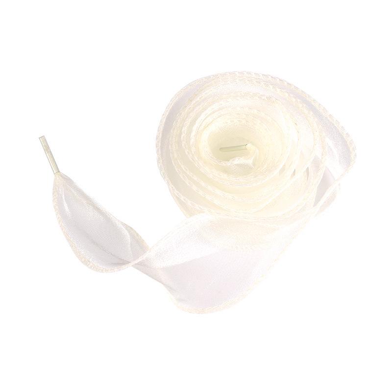 Organza Chiffon Lace Shoelaces with Pearl Buckle - Ballet Style, Off-White, Korean Inspired