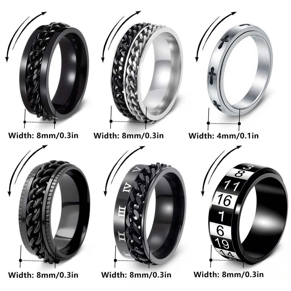 European & American Trendy Titanium Steel Men's Rotating Hip Hop Ring - Multiple Styles Set