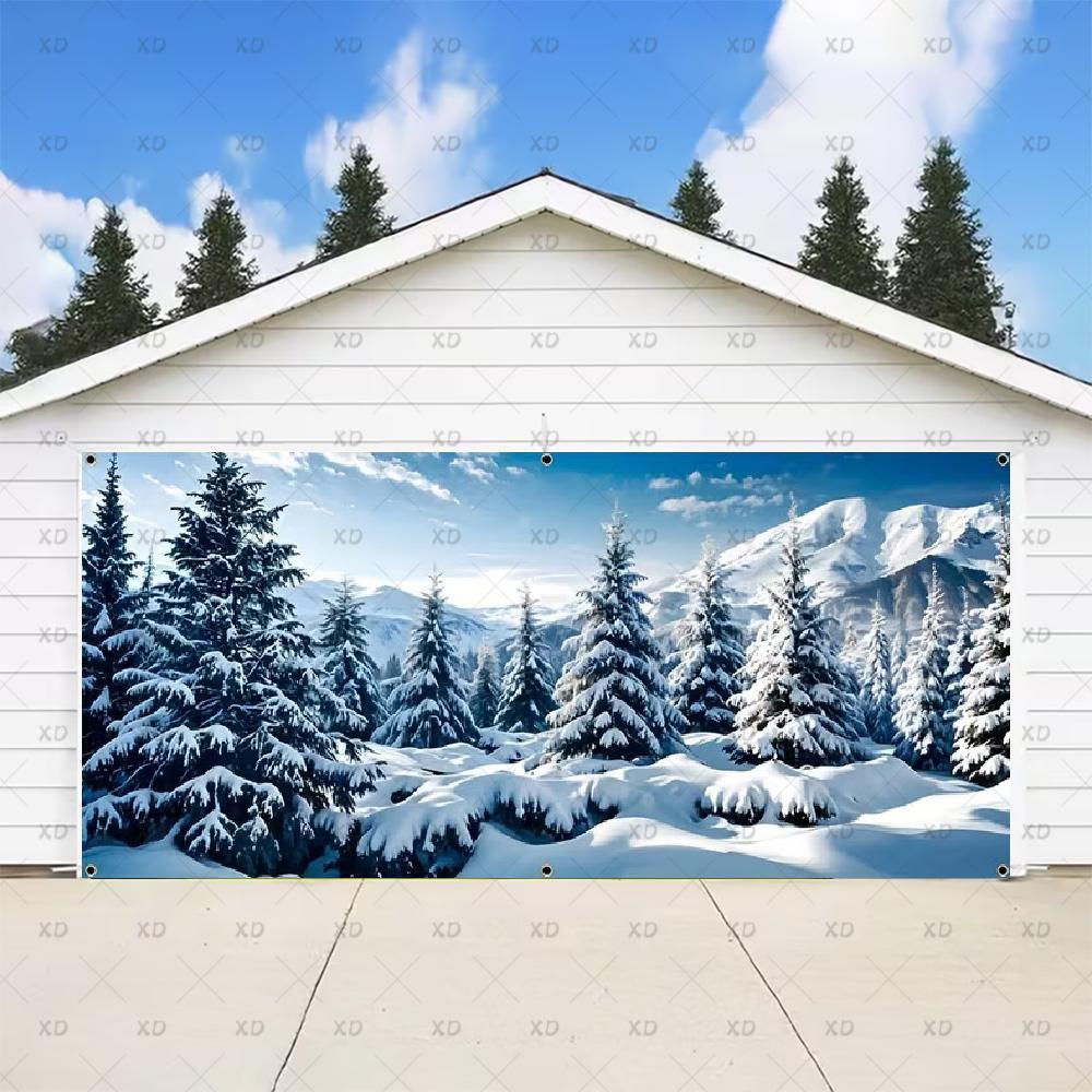 Classic Christmas backdrop for a large garage door, New Year's party backdrop, winter scene, decorative banner47