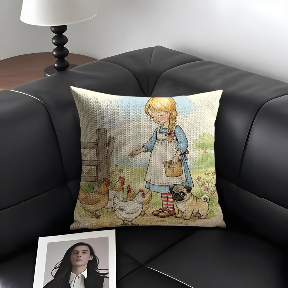 Art Sarah Kay Swing Girl Cushion Cover Natural Linen Organic Fabric DoubleSided Printing Sofa Home Decor Gift Pillow Case