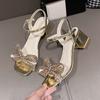 Temperament Open Toe Thick Heel Women's Shoes 2025 New Spring/summer Fashion Simple and Gentle Crystal High-heeled Sandals