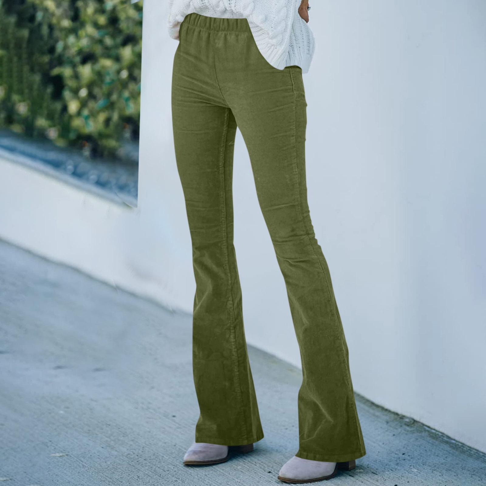 

Women s High Waisted Slim-fit Slightly Flared Trousers With A Casual Elastic Waistband L зелений
