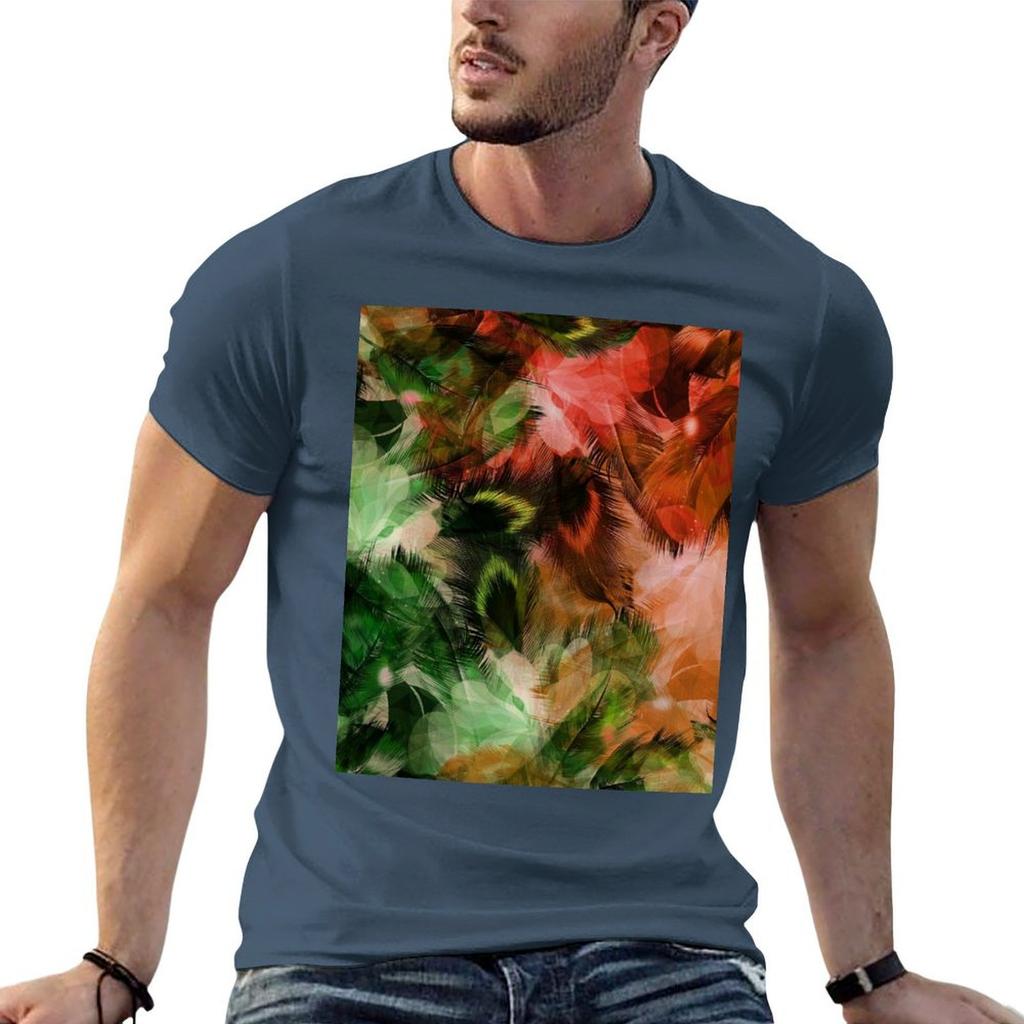 Green And Red Peacock Feather Pattern Tshirt Cotton T Shirt Pack Funny T Shirts Unisex Essential T Shirt Tshirt