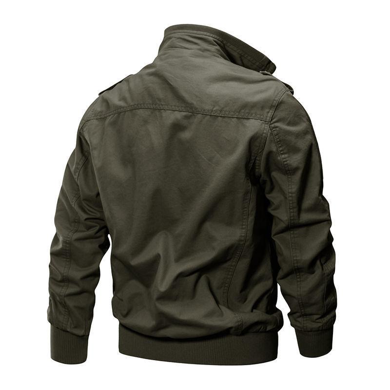 Spring and Autumn Retro Stand-up Collar Tooling Pure Cotton Jacket Men's Handsome Military Jacket Solid Color Top