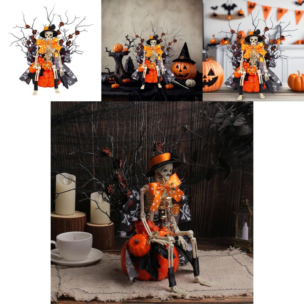 Halloween Skeleton Pumpkin Scene Setter With Durable Materials For Haunted House And Party Use