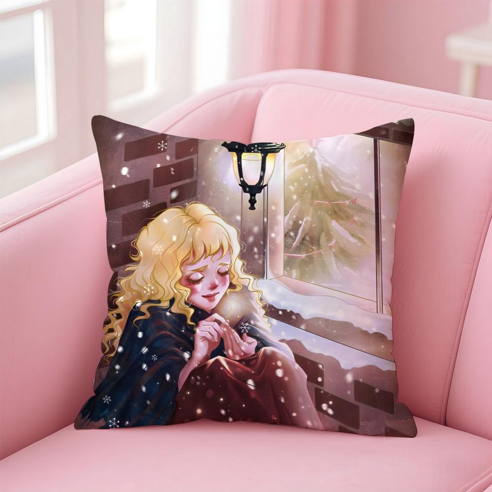 Story The Iittle Match Girl Illustration Art Cushion Cover Linen Pillowcase Cover Soft Decor for Sofa Home Room