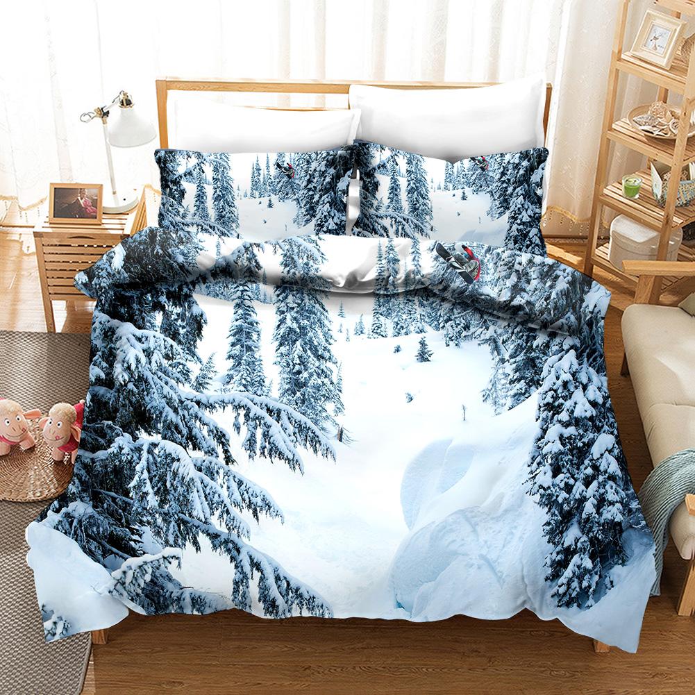 

Extreme Sports Ski Duvet Cover - Microfiber, Twin/Queen/King, Snow Mountain Landscape for Winter Sports Enthusiasts EU single(135x200cm)