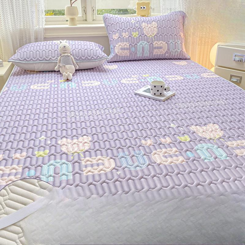 [Soft Cooling Sheet] 1pc Soft & Breathable Lyocell Latex Cooling Sheet - Fun Rainbow & Floral Print Mattress Pad | Crisp, Cartoon Design for Summer