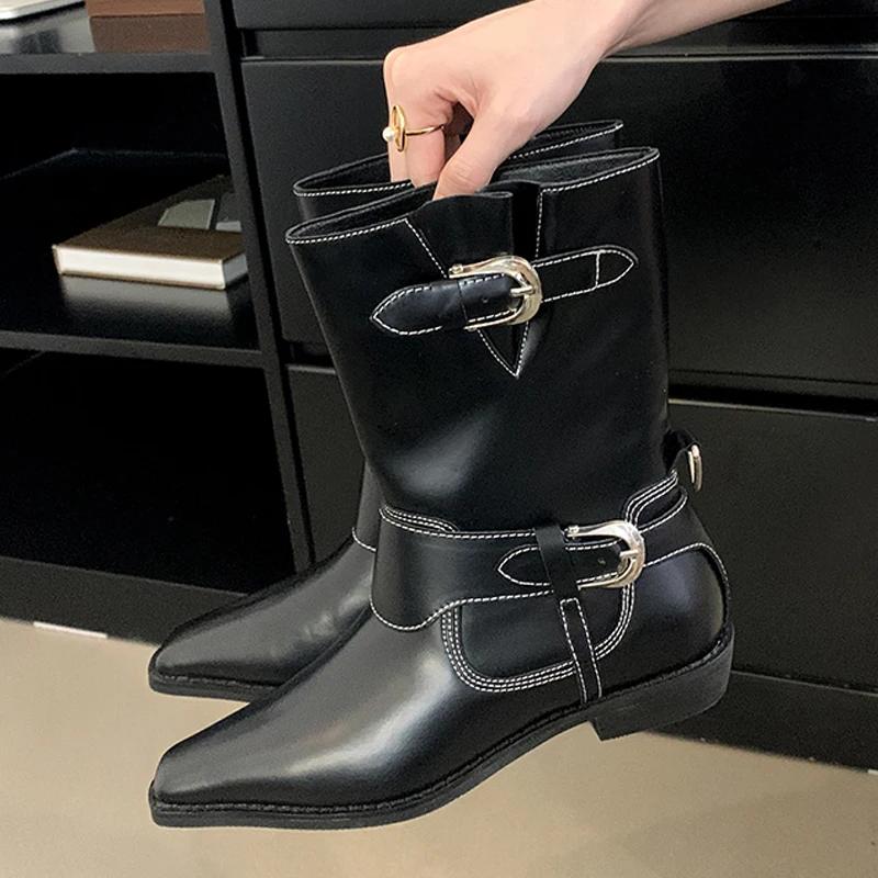 

Eilyken Fashion Design Buckle Strap Women Ankle Boots Spring Autumn Pointed Toe Low Heels Chelsea Shoes Short Booties 35 чёрный