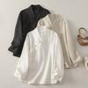 Women's Traditional Frog Button Cotton Linen Blouse New Chinese Style Loose Fit Long Sleeve Shirt Zen Tea Wear Top