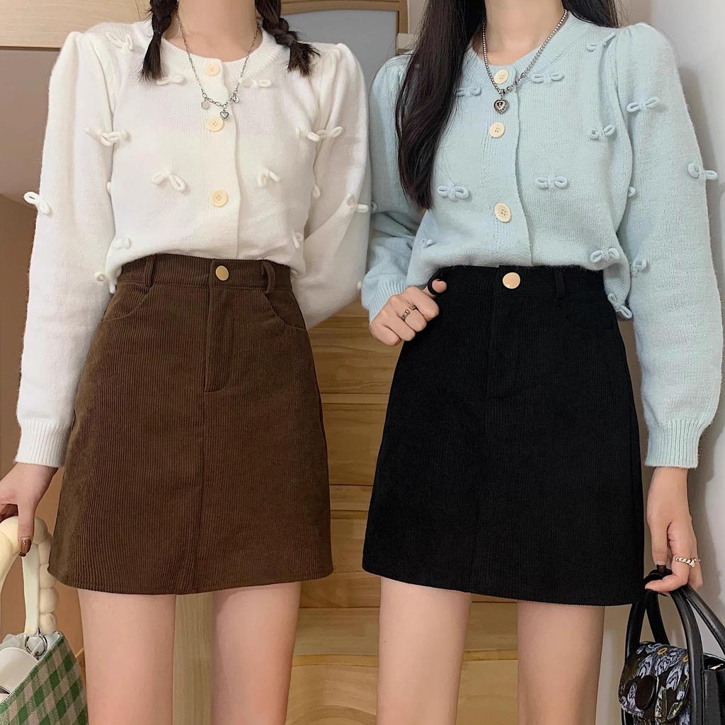 2023 Autumn/Winter Women's High Waist Corduroy Retro A-Line Skirt - Slim, Anti-Exposure, Korean Style