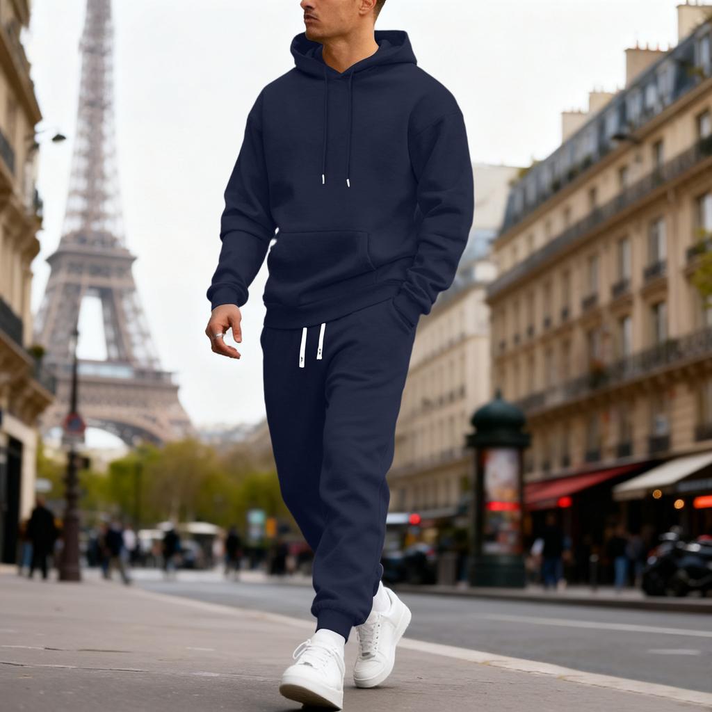 Men's Casual Sports Suit, Solid Color Hooded Sweatshirt, Waist Cinching Pants, Long Sleeved Pants, Comfortable And Warm Suit