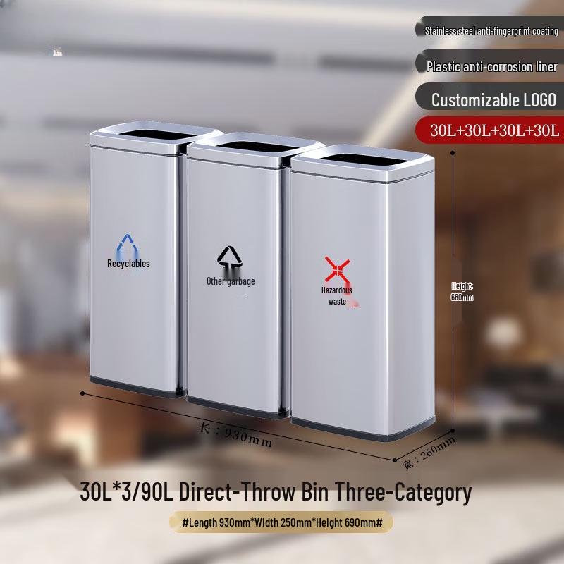 Stainless Steel Triple-Compartment Pedal Trash Can