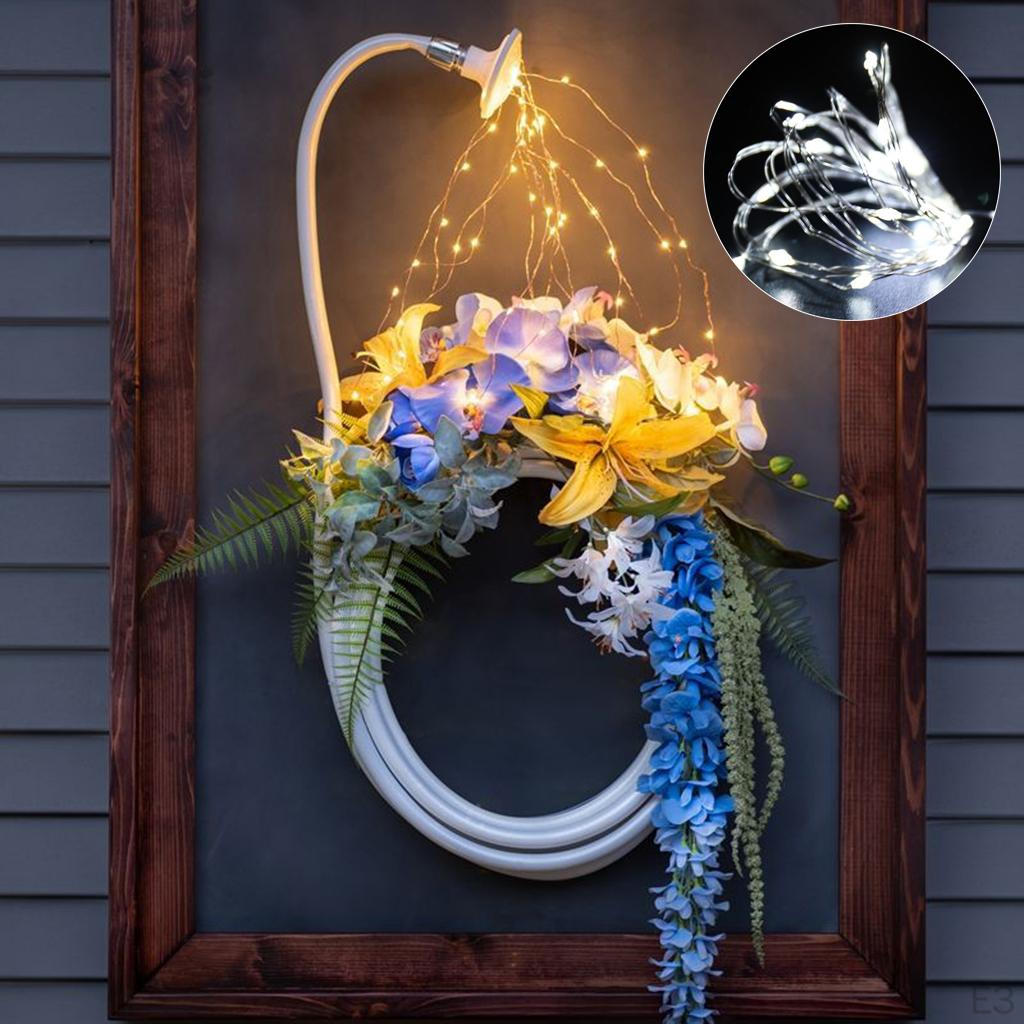 Fairy Garden Hose Wreath Night Light, Art Garland String Waterfall Lamp Outside
