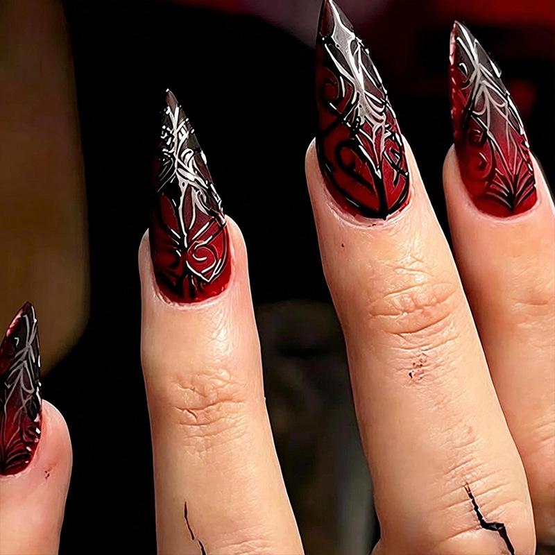 European and American Halloween Wearing Nail Long Pointed Type Sweet Cool Spice Girl Dark Fake Nails Removable Nail Wear Nail Piece