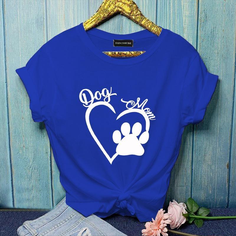 Dam Ny Mode Hundmamma Hjärta Mönster Tryckt T-shirt Söt Hund Tassavtryck Kortärmad Skjorta Hundälskare T-shirt Toppar