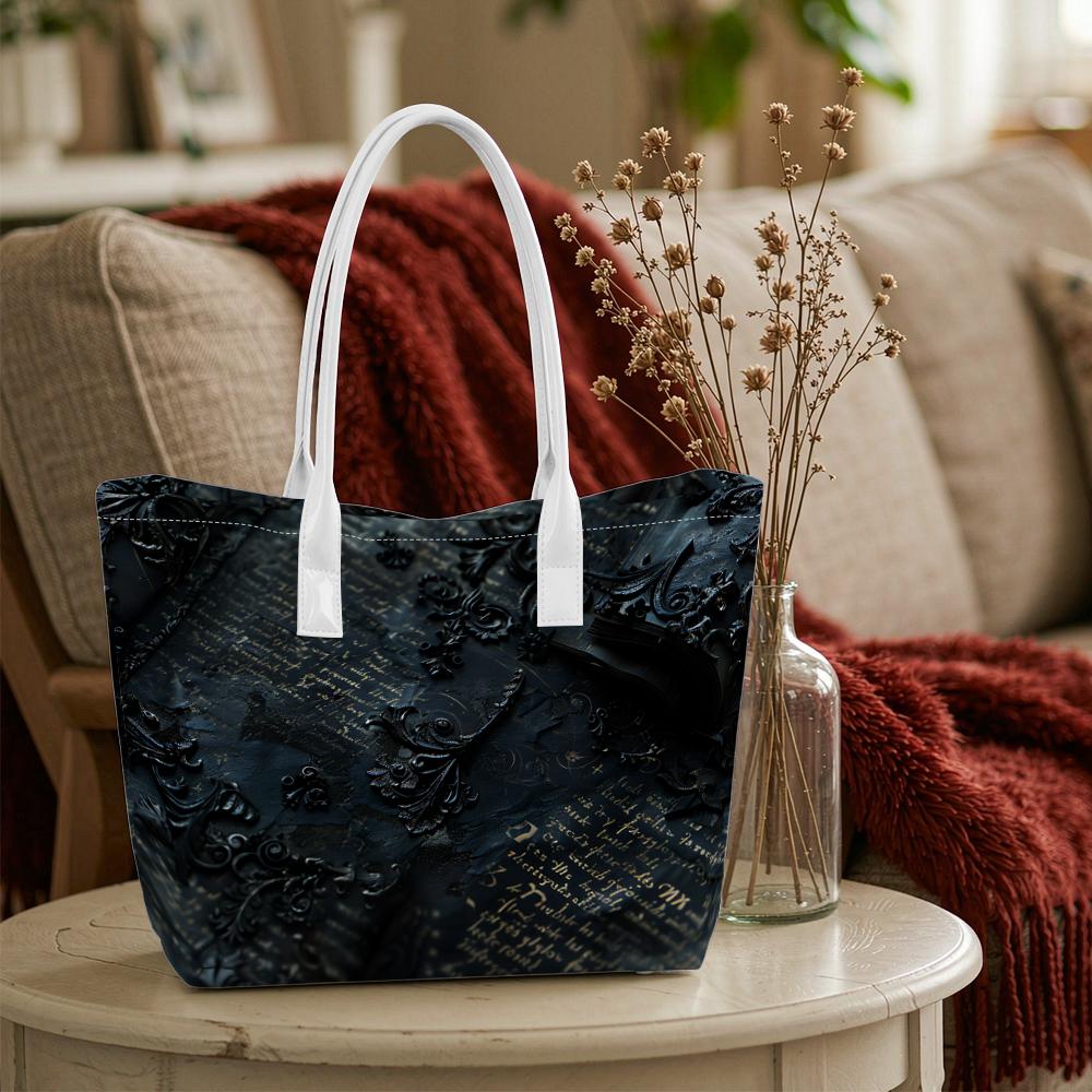 Elegant Dark Pattern Tote Bag for Daily Commute Shopping Travel Casual Carryall