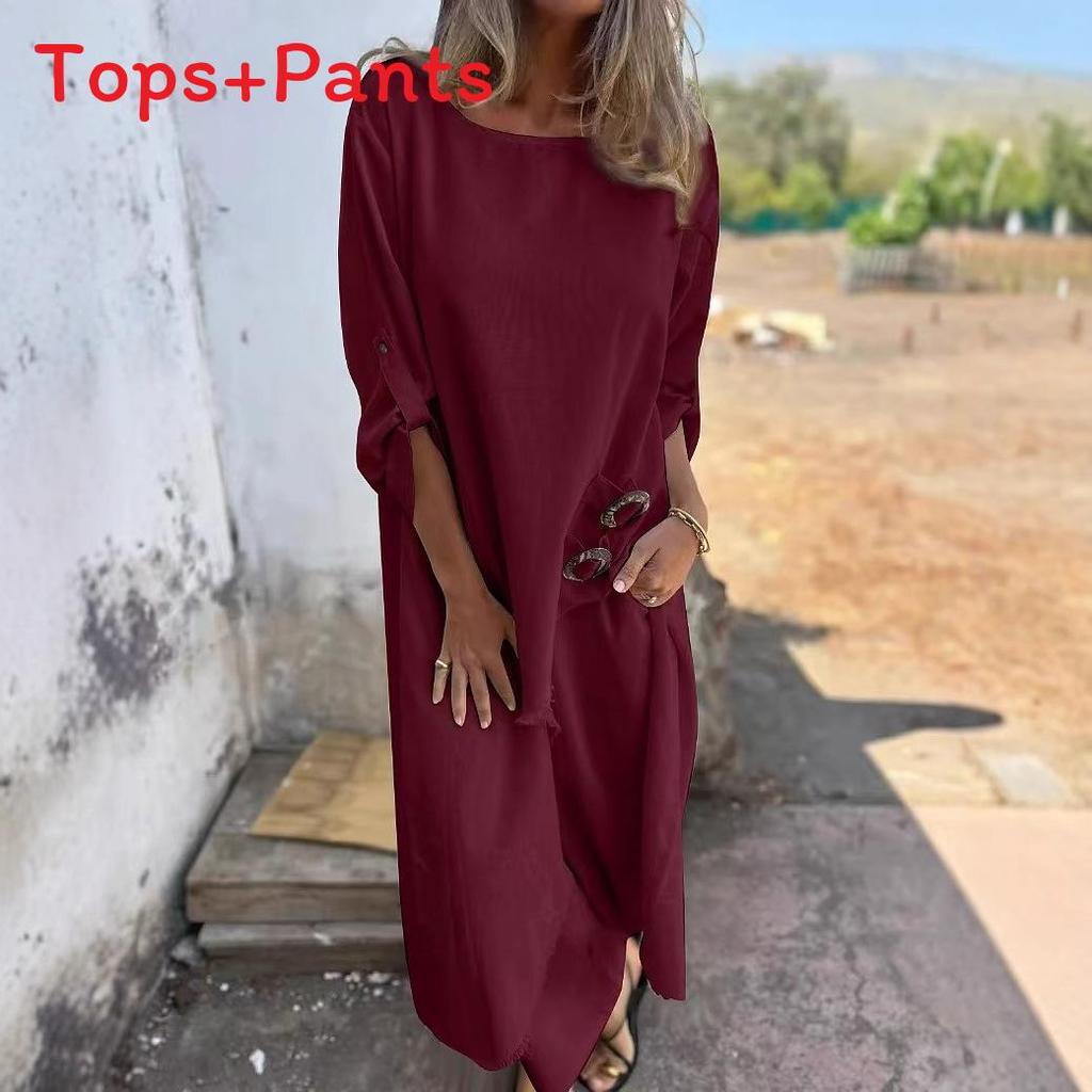 Geometric Pattern Loose Fit Long Robe Set With Crinkle Fabric For Casual Women Spring Summer