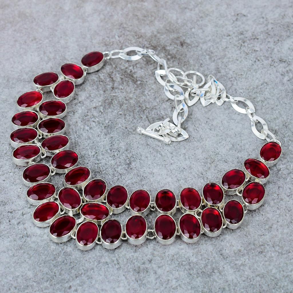 Mozambique Garnet Gemstone Handmade 925 Sterling Silver Necklace 18" M-316
