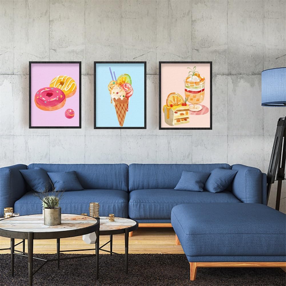 SUPERDANT Wall Art Set of 6 Unframed Canvas Prints, Dessert Poster, Ice Cream, Cake, Pink Modern Art, Girls Bedroom Decor, 20x25cm