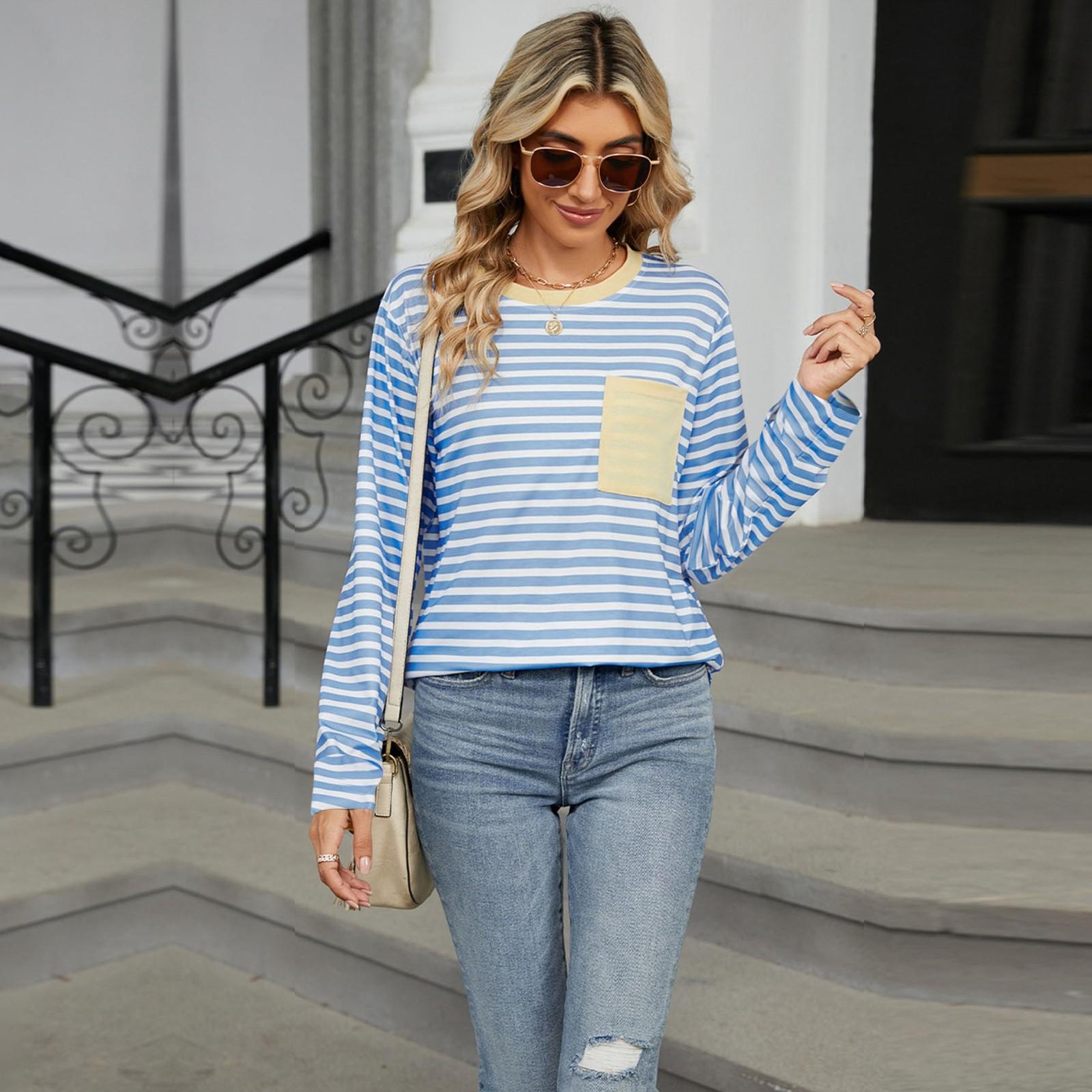 Женский повседневный топ с круглым вырезом и длинными рукавами в полоску с принтом XXXL — фото 7