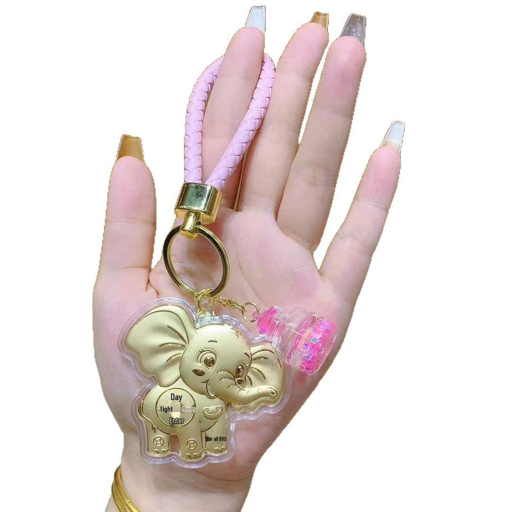 999 Pure Gold Lucky Elephant Charm: Versatile Keyring, Handbag Accessory & Phone Chain for Daily Fortune