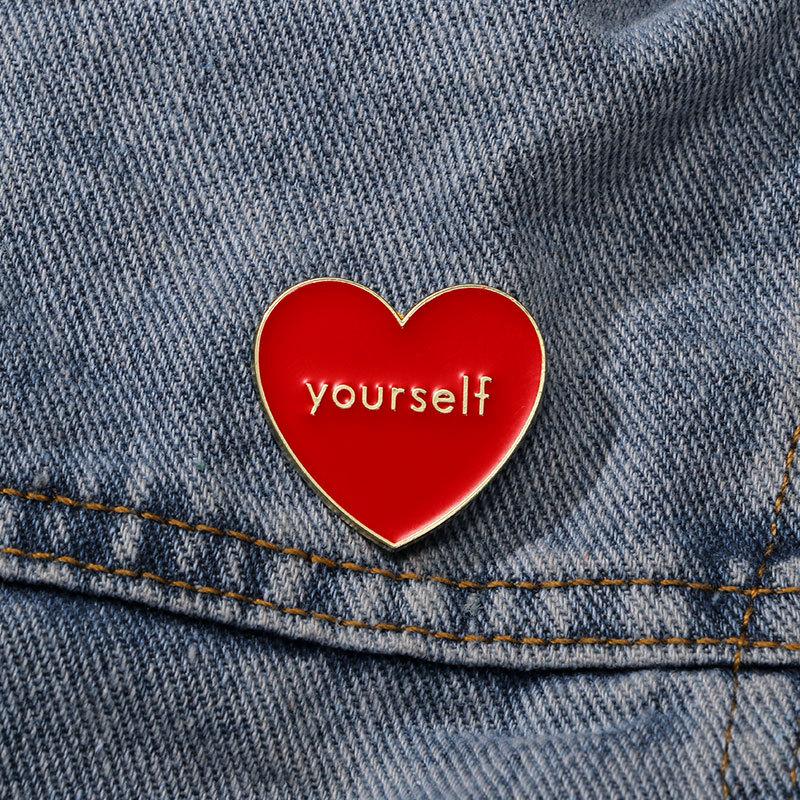 New Crossborder Cartoon Enamel Alloy Love Heart Brooch Love Yourself English Word Shape Badge Decoration For Backpack Clothing