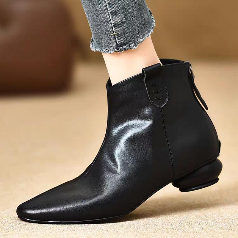 

Women s Ankle Boots Pointed Toe Heeled Fashion Shoes Winter Retro Chelsea Boots New Walking Gothic Leather Soft Mujer Botas 40