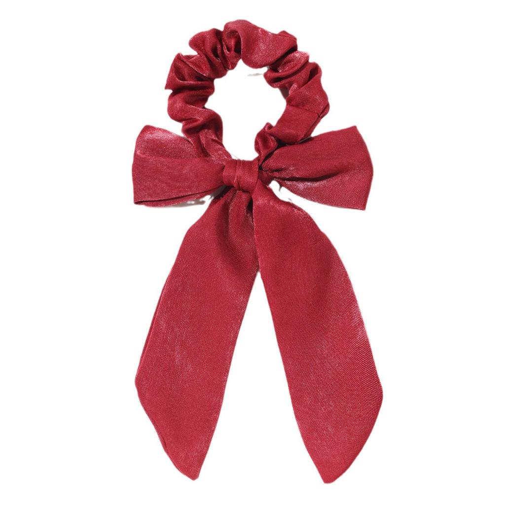 European & American Retro Silk-Like Ribbon Bow Hair Tie with Detachable Streamer – Wrinkled Satin Fabric Hair Accessory