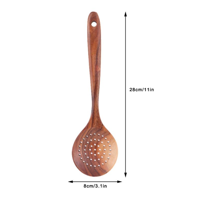 Slotted Spoon Wooden Long Handle Skimmer Scoop Kitchenware Cooking Kitchen  Utensil