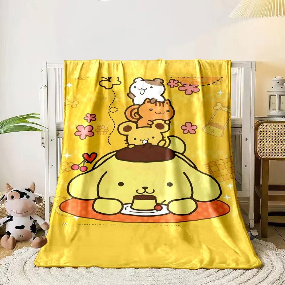 

Stacked cute animals atop a yellow dog eating pudding on a yellow backdrop. for all seasons blanket lunch break throw gift 80cm x 120cm