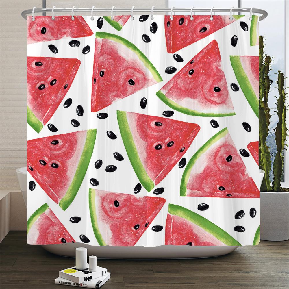 Summer Fruits Shower Curtain Cute Liner Peach Lemon Pineapple Orange Print Bath Curtain With Hooks Waterproof For Bathtub Decor