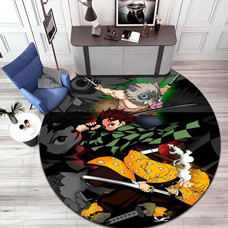 Classic Japanese-style Cartoon Demon Slayer Round Rug, Home Soft Decorative Anti-slip Yoga Mat and Chair Mat, Outdoor Floor Mat Carpet K6