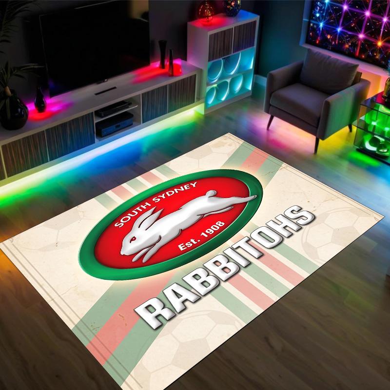 South Sydney Rabbitohs Design Crystal Velvet Carpet Cozy Non?Slip Printed Rug For Bedroom Living Room Entrance